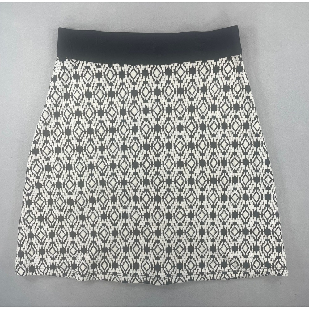 Gilli Womens Mini Skirt Geometric Ikat Black White Cotton Blend Small